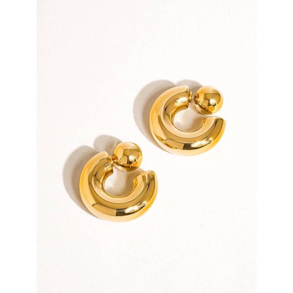 NEW FLANERIE BY MAIQ fernanda non-tarnish ball c hoop earring in yellow gold